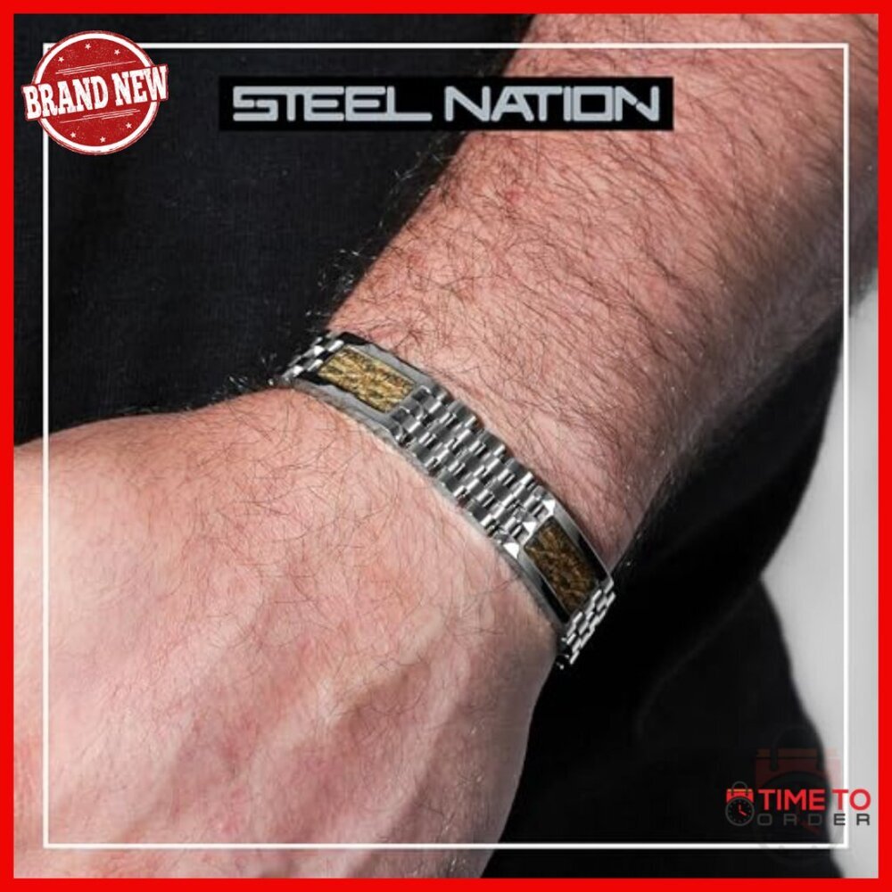 Men's 8.5 Inch Stainless Steel Camo Inlay Jubilee Bracelet - Picture 2 of 6